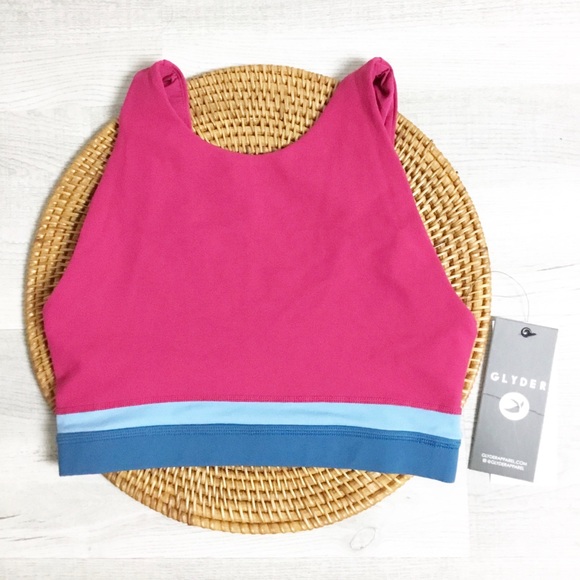 Glyder Pink & Blue Sports Bra Turn It Up Bra S M - Picture 2 of 4